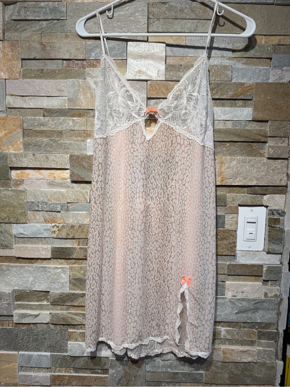Victoria's Secret Ivory and Peach Sheer Lace Chemise